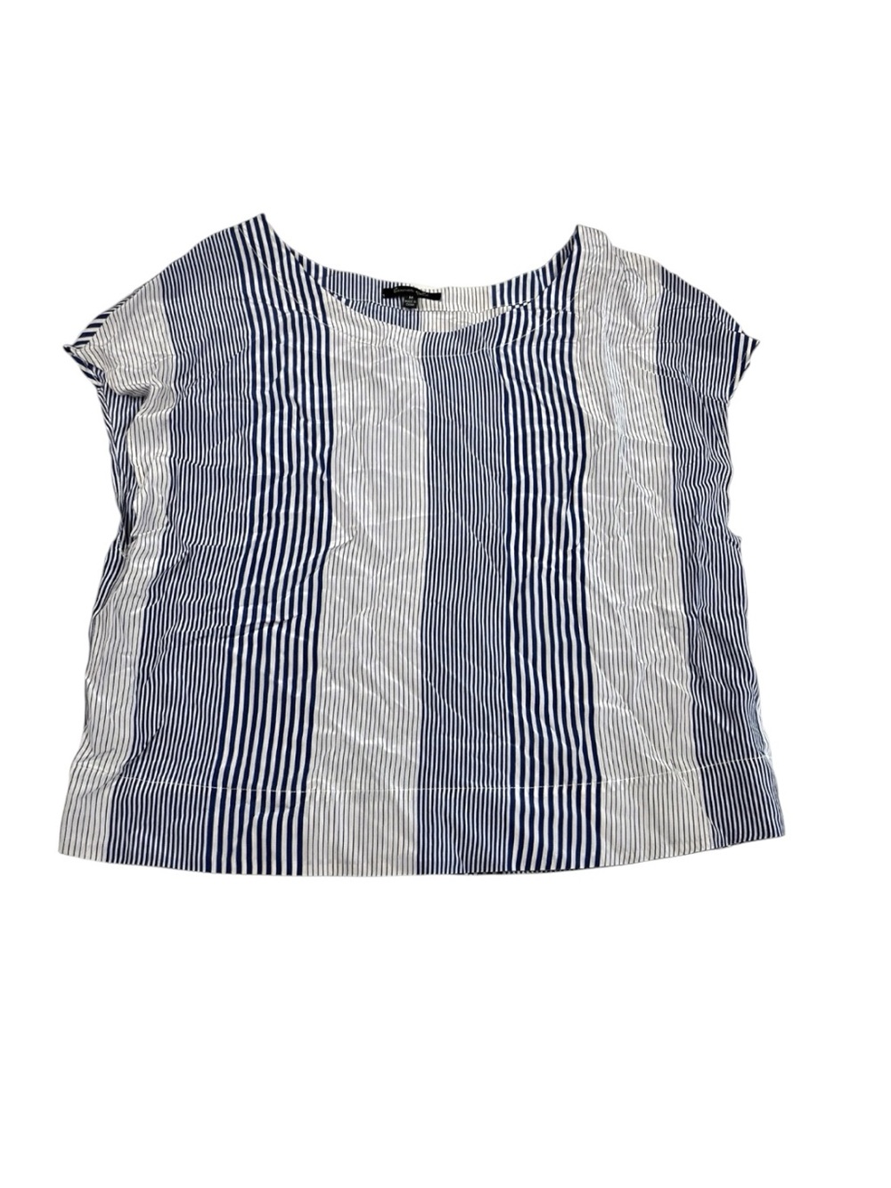 Lauren Gold Boxy Silk Blouse Striped Short Sleeve Breathable Layering Shirt S